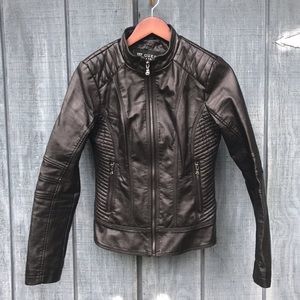 Guess Faux Leather Moto Zip Jacket Black Small